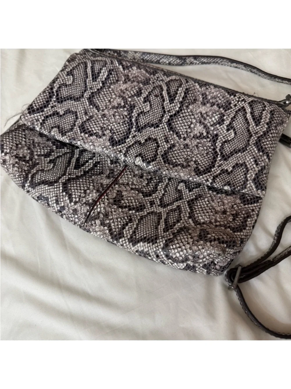 Hammitt Snake-Print Foldover Crossbody in Black and Gray
